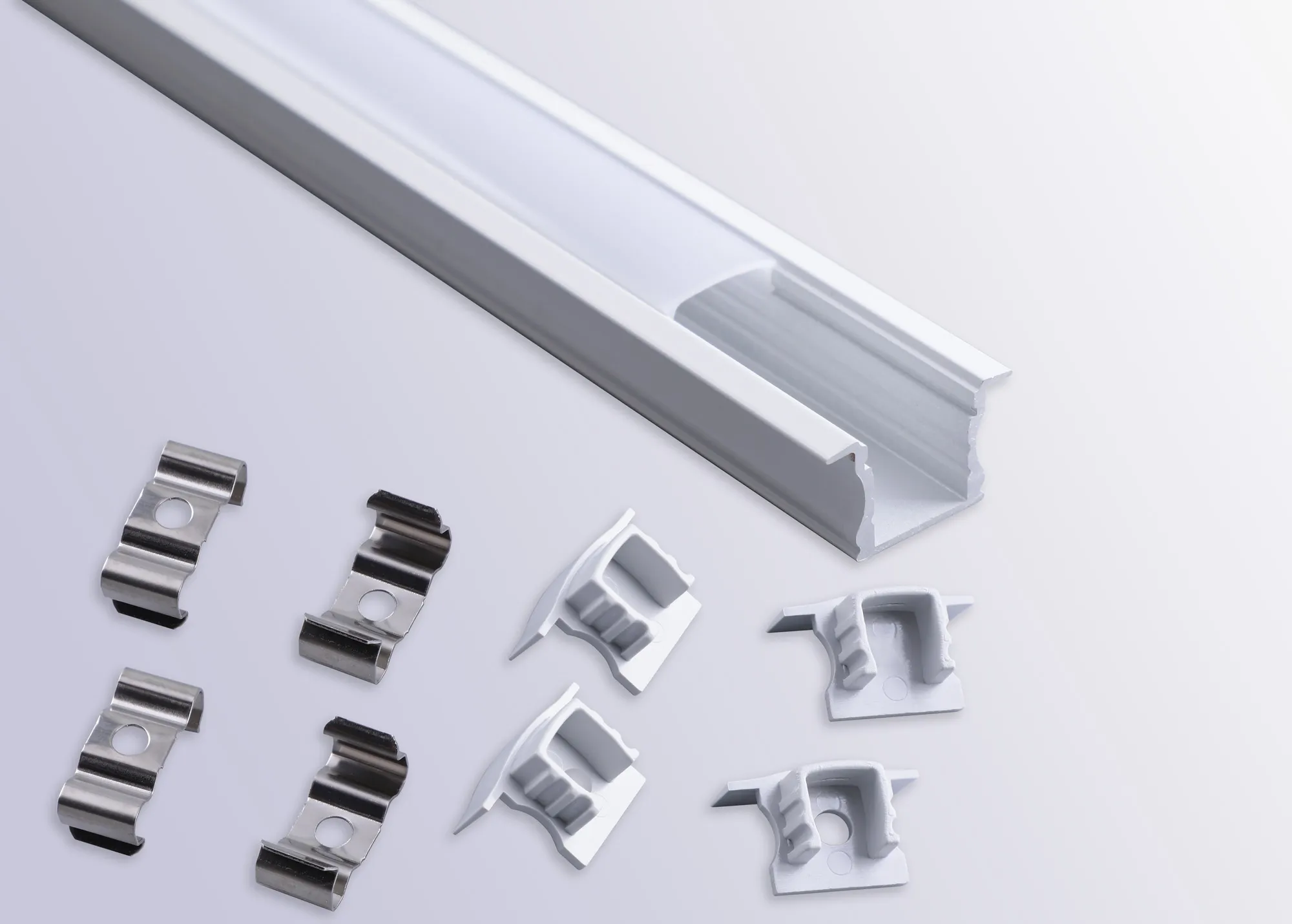 Tiras 2m, 17 x 15.3mm White Recessed Aluminium Profile With Diffuser And Accessories M7407  Mantra Fusion Tiras LED Profile